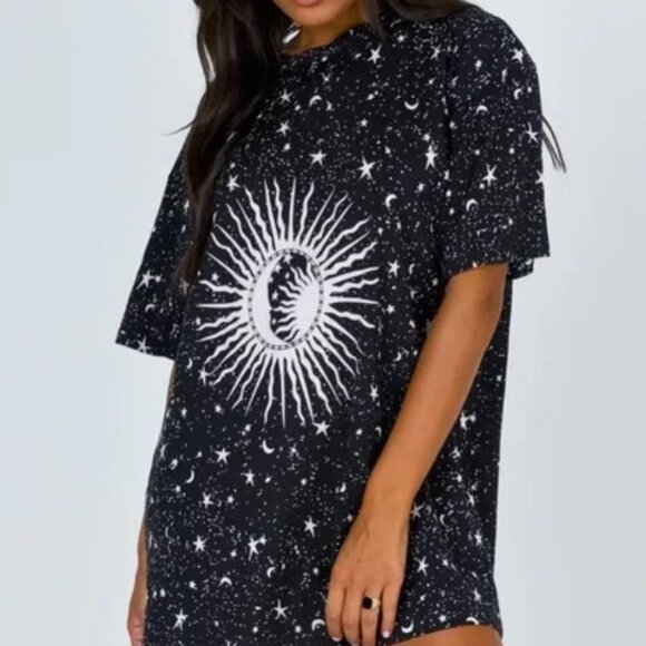 Motel Small T-Shirt All Over Print Black Moon Stars Oversized Goth Grunge Fairy - Picture 1 of 11